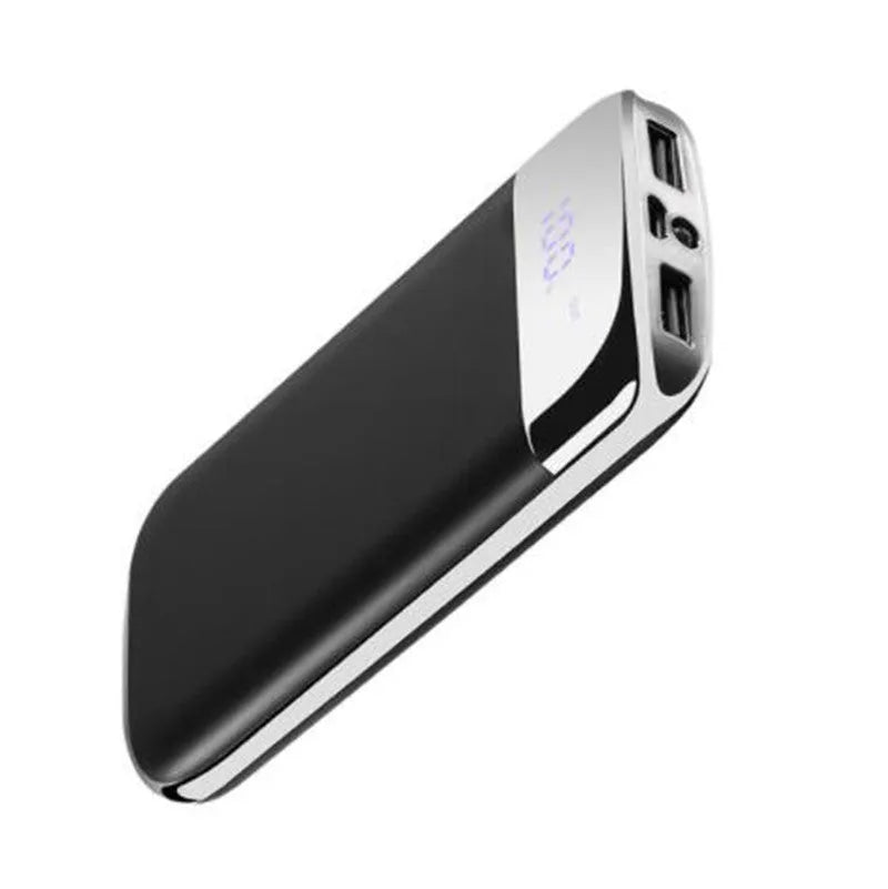 Y10 portable power bank with LCD display showing battery percentage, dual USB ports, and LED light
