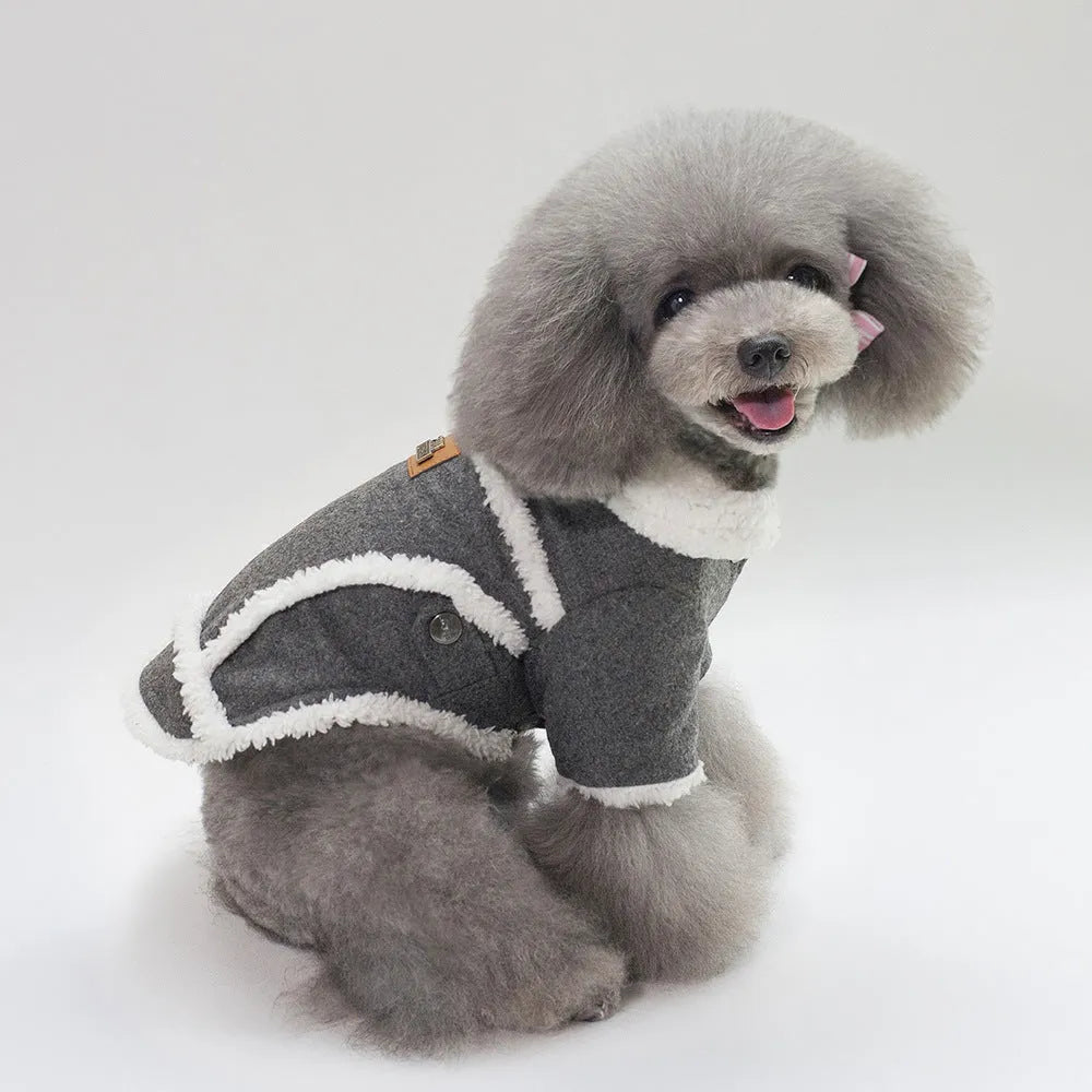 Velvet winter pet coat for small dogs and cats in dark grey or light brown, sizes S to XXL