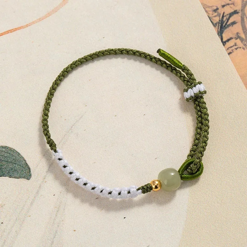 Hetian Jade sterling silver carrying strap bracelet with colourful electroplated cord in national tide style