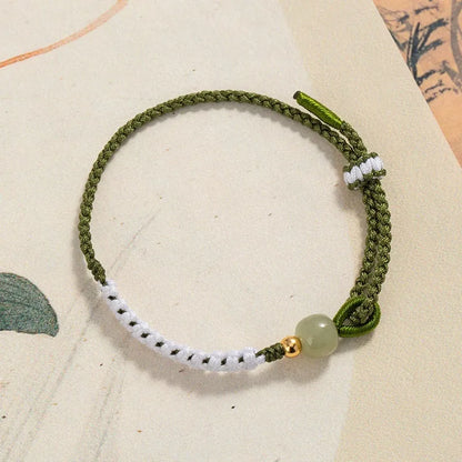 Hetian Jade sterling silver carrying strap bracelet with colourful electroplated cord in national tide style