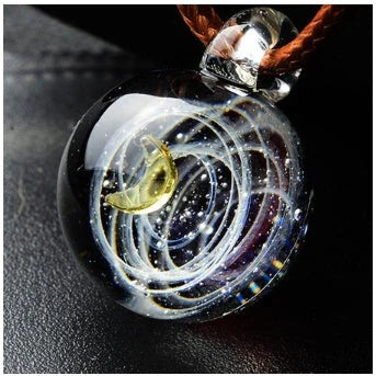 Cosmic Nebula Pendant Necklace featuring a unique blue starry sky design