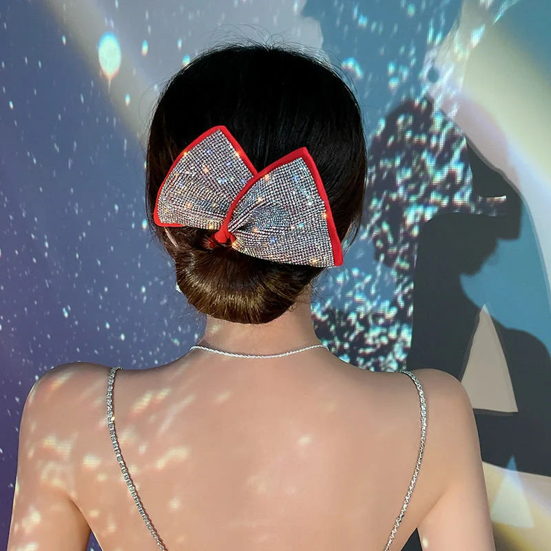 Celebrity Bun Hair Lazy Curler Rhinestone Headdress in black, white, or red for quick updo styling