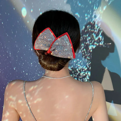 Celebrity Bun Hair Lazy Curler Rhinestone Headdress in black, white, or red for quick updo styling