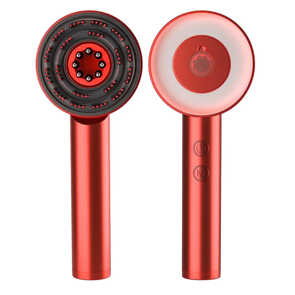 Fluffy comb scalp massager with infrared light therapy measuring 230mm × 85mm × 45mm