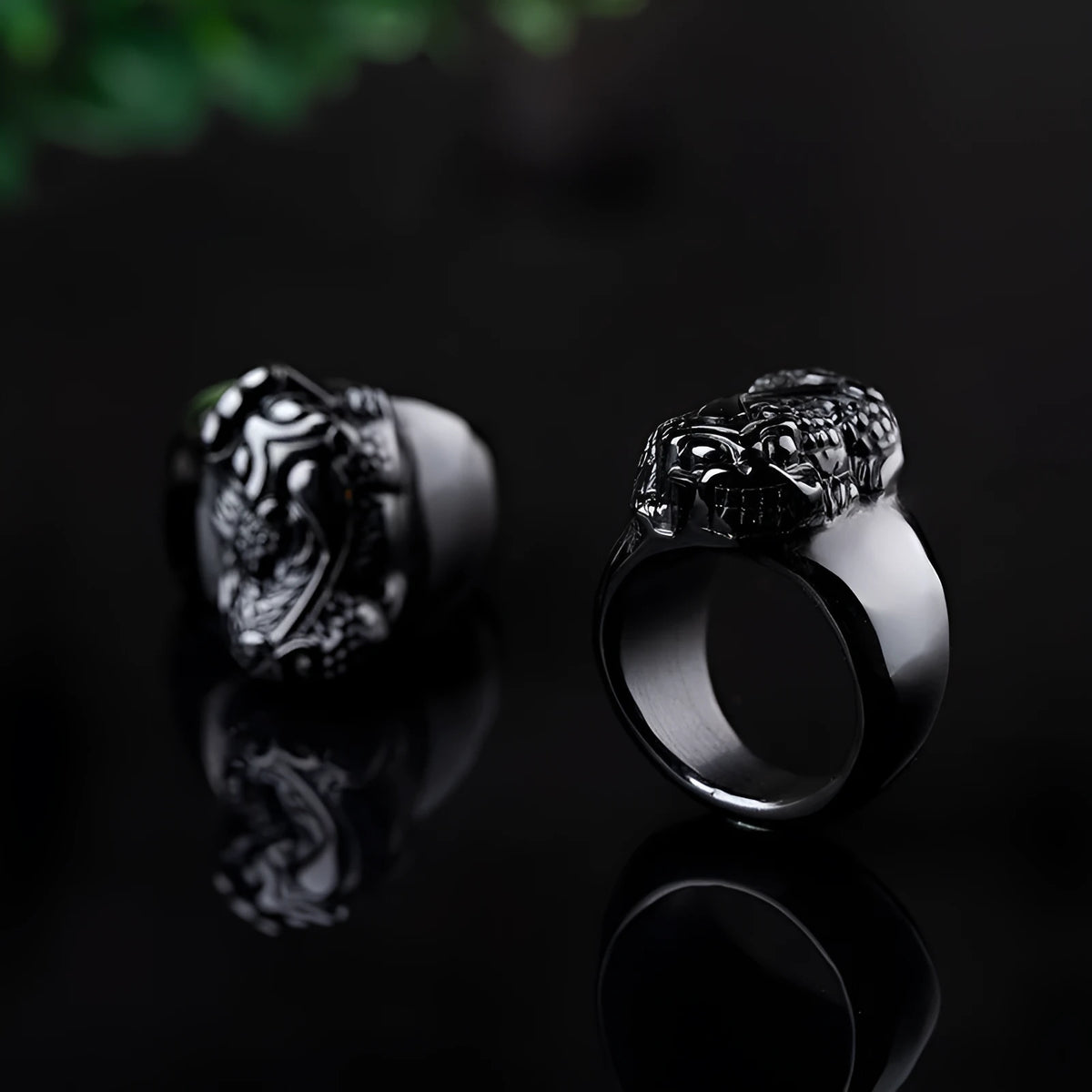 Men's gold sheen obsidian Pixiu thumb ring with alloy band in size 19, 20, 21, or 22.