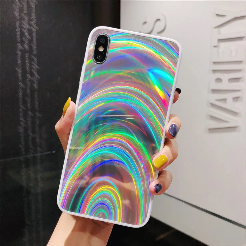 Rainbow mirror glitter phone case with slim-fit TPU PC acrylic back cover and precise cutouts