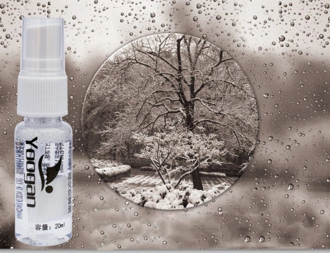 Anti-fog liquid bottle with spray nozzle for eyewear fog prevention