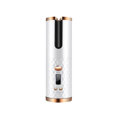 Cordless automatic hair curler with ceramic barrel, multi-directional curl capabilities, and rechargeable battery for salon-quality curls anytime, anywhere.