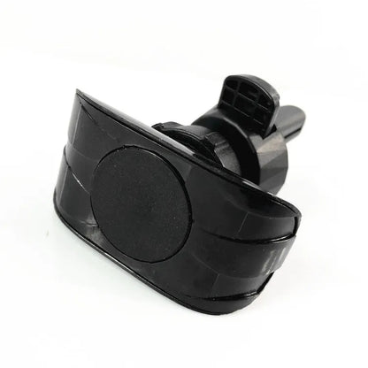 Matte black car phone holder clipped onto a car air vent