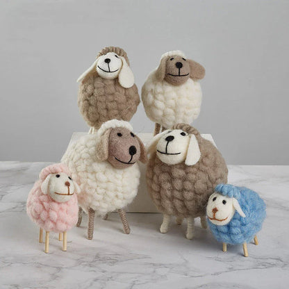 Plush sheep figurines in various colors and sizes, perfect for home decoration and gifting