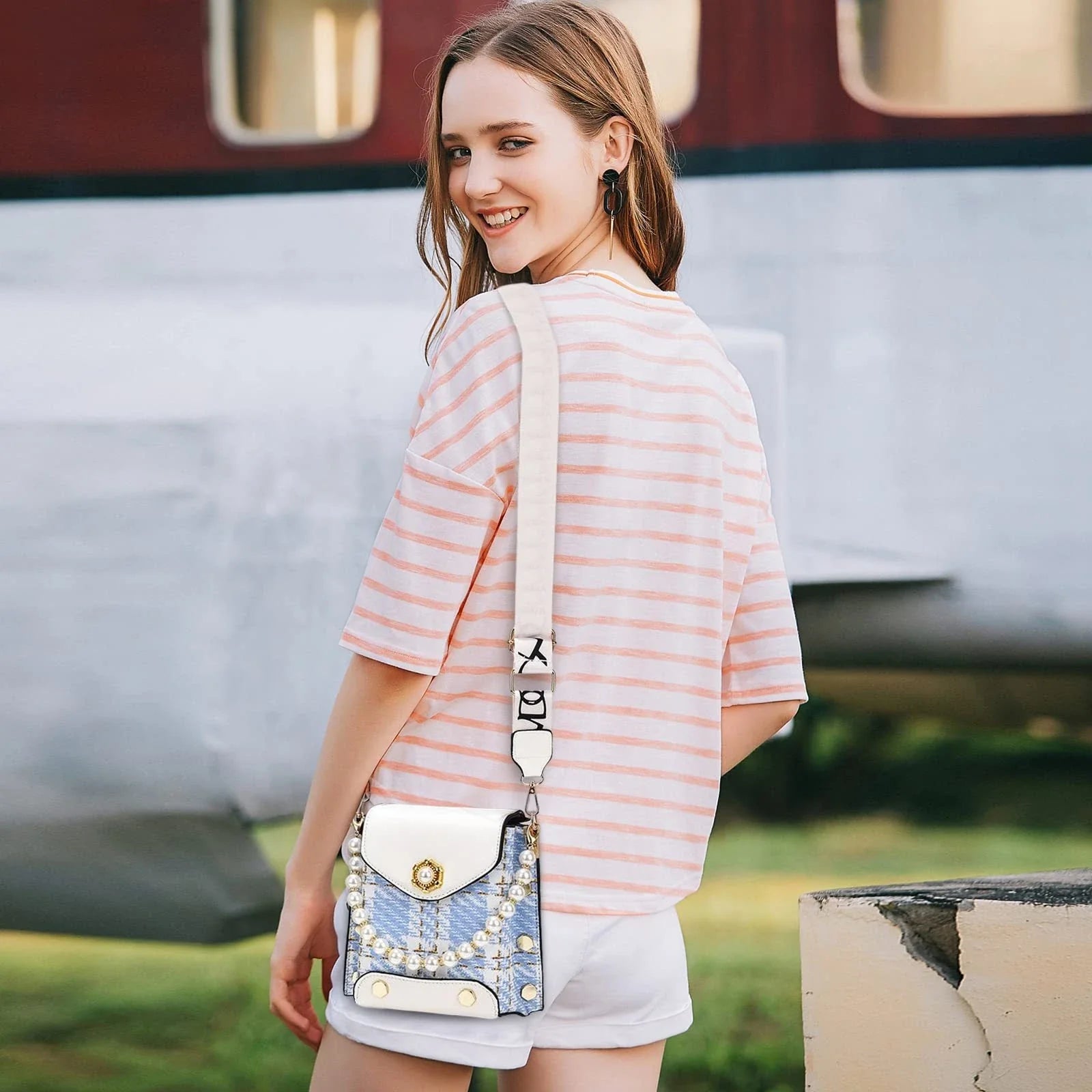 Stylish crossbody bag for women with delicate pearl pendant and adjustable strap for versatile carrying options
