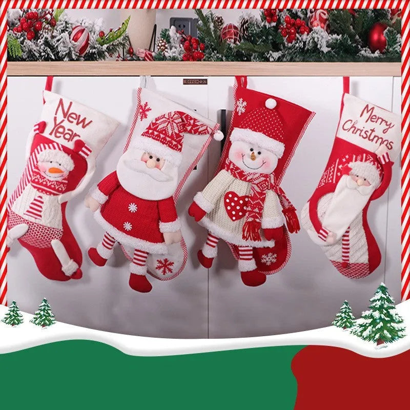 Red and white candy sock Christmas stocking, cloth, 45cm by 26cm, for Christmas Eve hanging