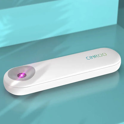 White portable UV steriliser lamp showing compact 116mm design with USB-C charging port