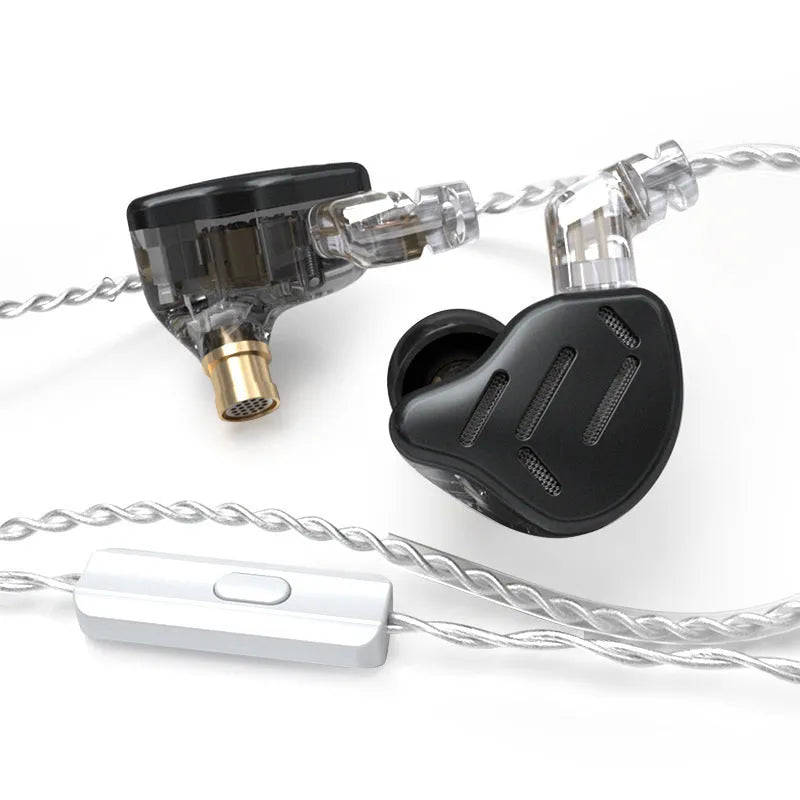 KZ ZAX silver blue in-ear headphones with L-bend 3.5mm plug and tangle-free cable