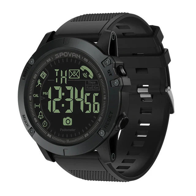 Round electronic fitness watch with waterproof feature and call notifications