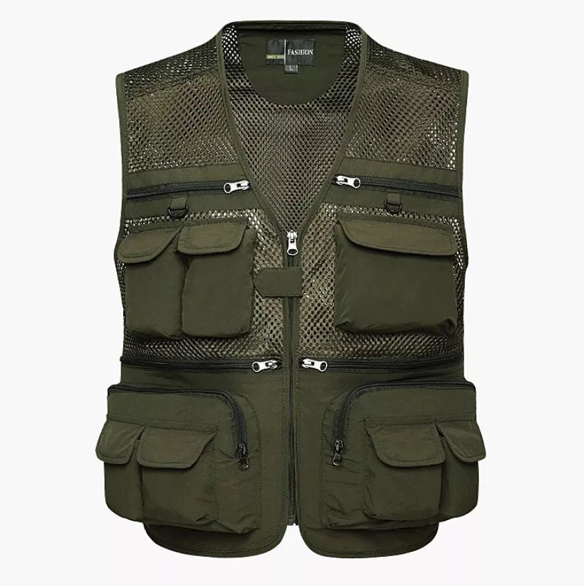 Multi-pocket men's professional photography vest in nylon, available in multiple colors and sizes