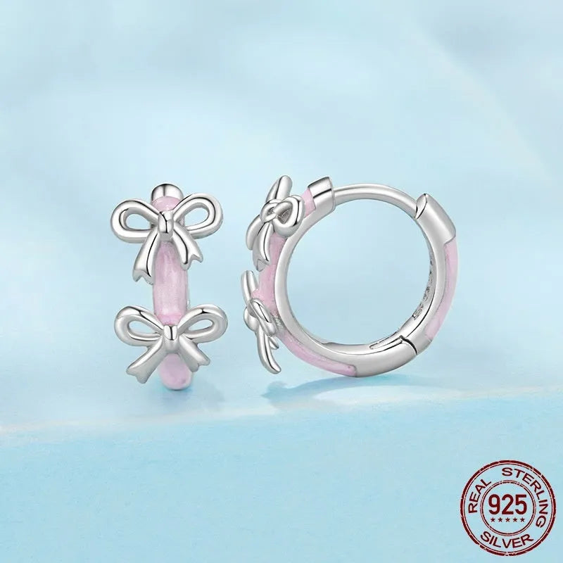 S925 sterling silver bow ear clip earrings for women in SCE1926 colour with dripping oil finish, supplied as a pair