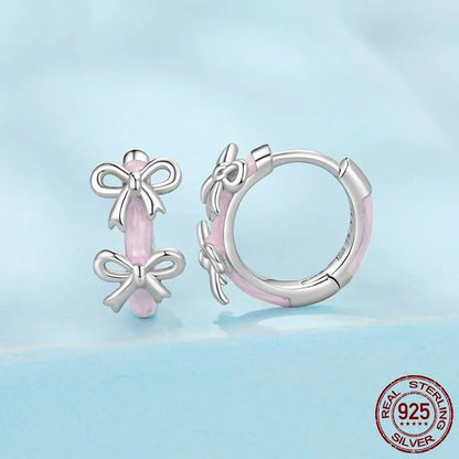 S925 sterling silver bow ear clip earrings for women in SCE1926 colour with dripping oil finish, supplied as a pair