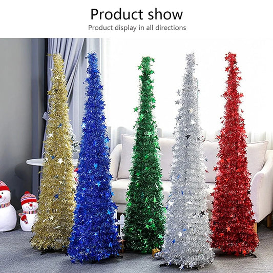 Collapsible artificial Christmas tree with sequin detailing in festive colours