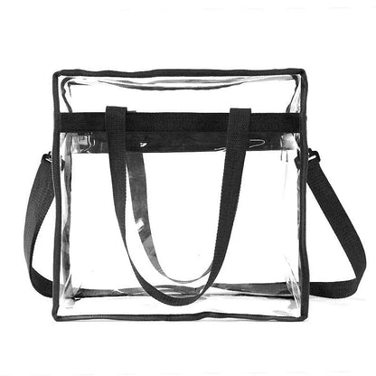 Clear PVC women's messenger bag with a coloured front panel and double shoulder straps.