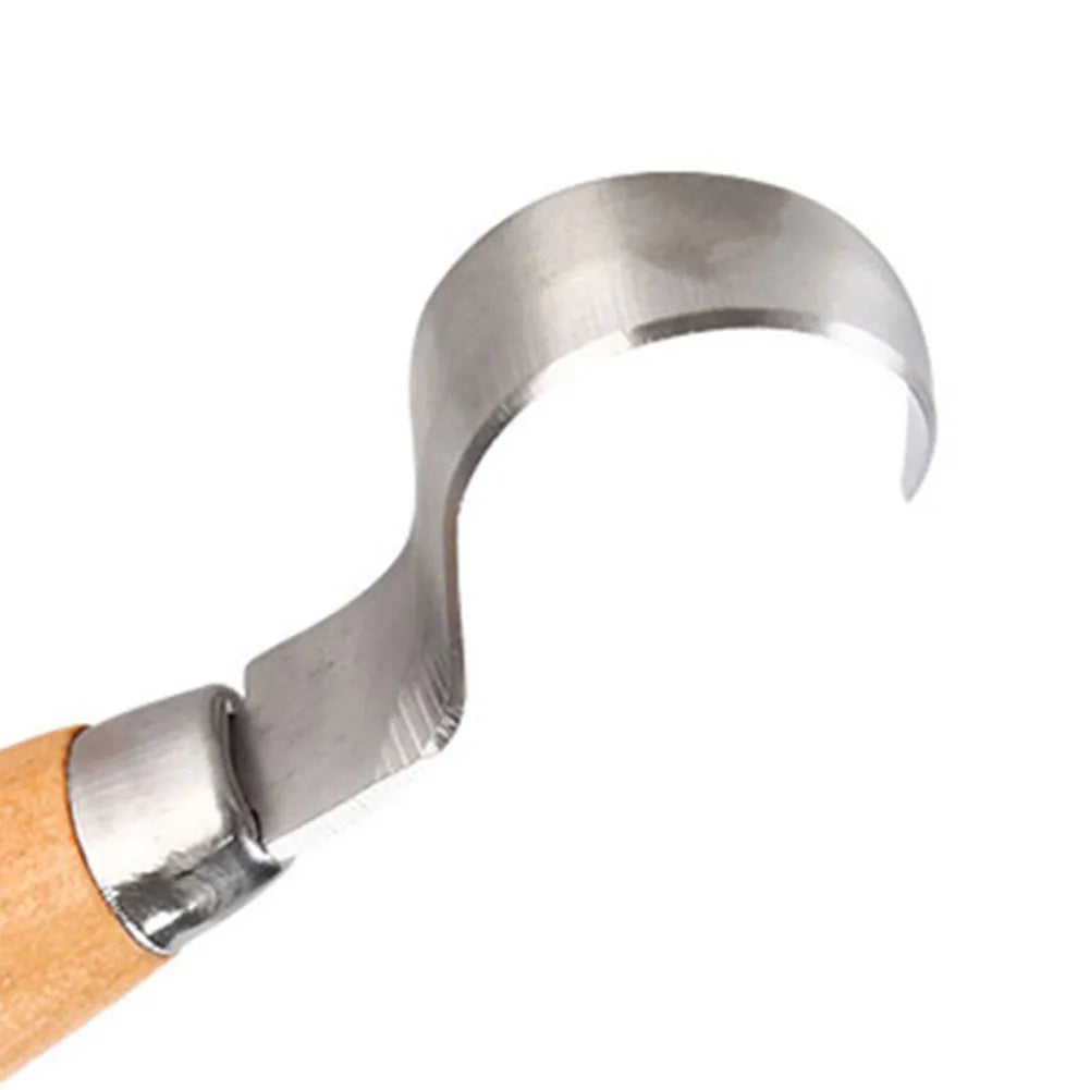 FastCraft curve carving knife with stainless steel blade and wood handle for woodworking.