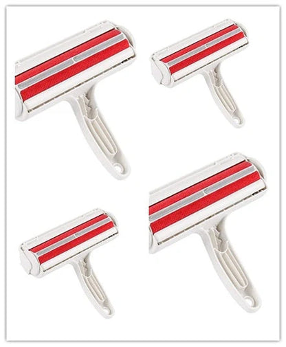 Efficient pet hair remover tool in red and blue for furniture and carpets