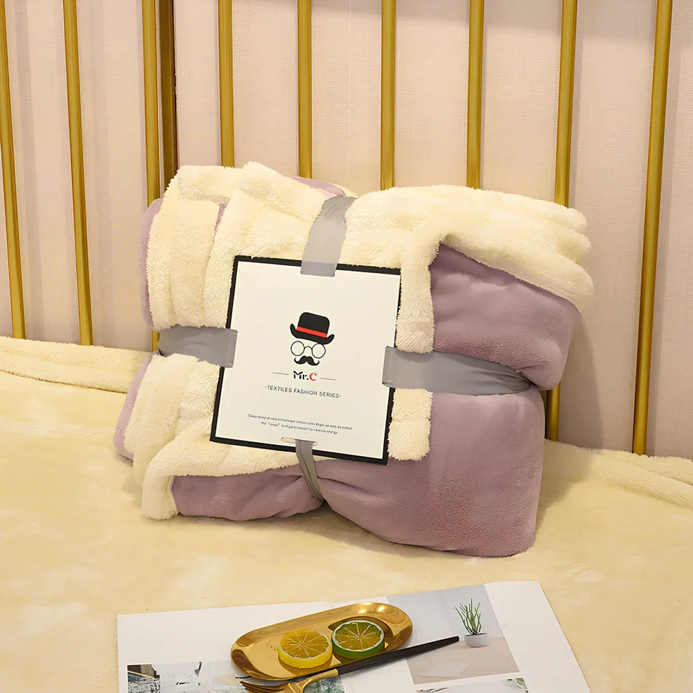 Double-layer flannel blanket showing coffee colour with widened hem detail and dual-surface texture