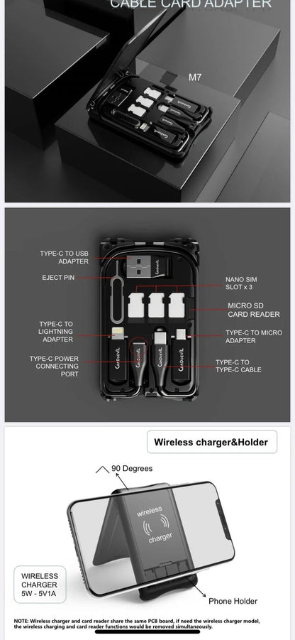 Multifunctional Travel Survival Card All-in-One Data Cable in black, compact design for easy travel
