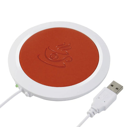 High temperature heating coaster with USB interface in black, blue, or orange PU artificial leather