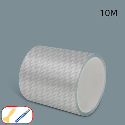 Carbon fibre grain transparent anti-collision protection strip roll for car doors with scraper and utility knife.
