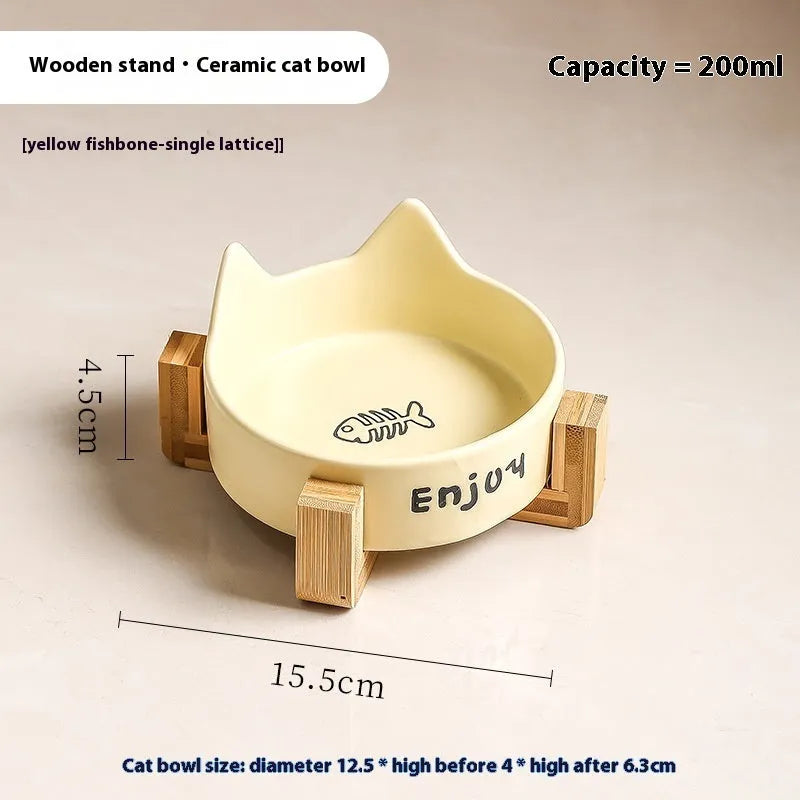 Porcelain cat bowl with cat ear design in 2-in-1 configuration for food and water