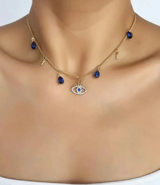 Gold plated alloy Devil's Crystal Necklace with pendant, adjustable 21cm to 50cm circumference, fashion women's jewellery