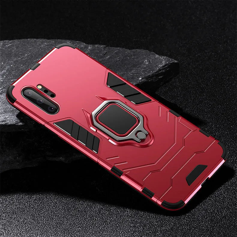 Iron Man magnetic phone case for Samsung Galaxy phones in black, blue, and red colours on a plain background.