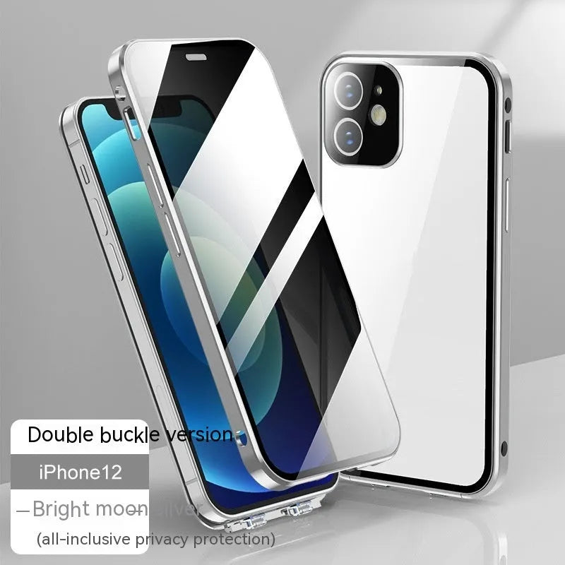 Glass phone case with double-sided buckle for Apple iPhone in multiple colours.
