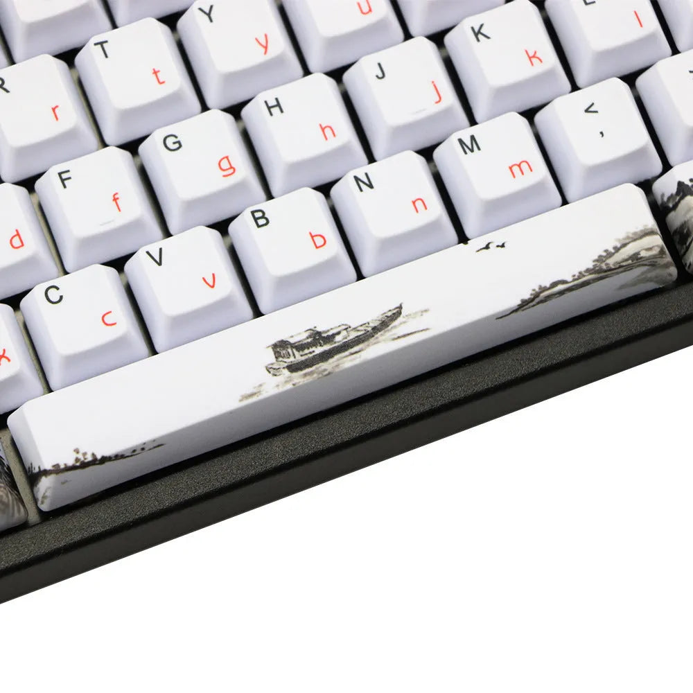 PBT Wangjiang Plum blossom themed mechanical keyboard keycap set with 109 keys in OEM height profile.