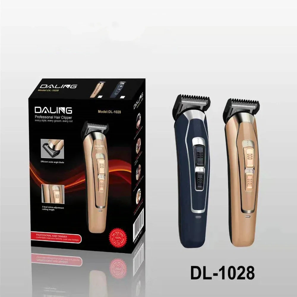 Dark blue electric hair clipper with stainless steel blades and European plug charger