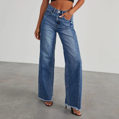 Premium high-rise denim jeans with pockets for women, available in classic colors with a comfortable, figure-flattering fit