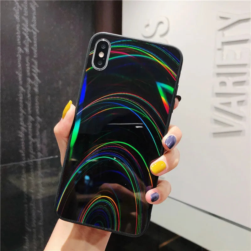 Rainbow mirror glitter phone case with slim-fit TPU PC acrylic back cover and precise cutouts