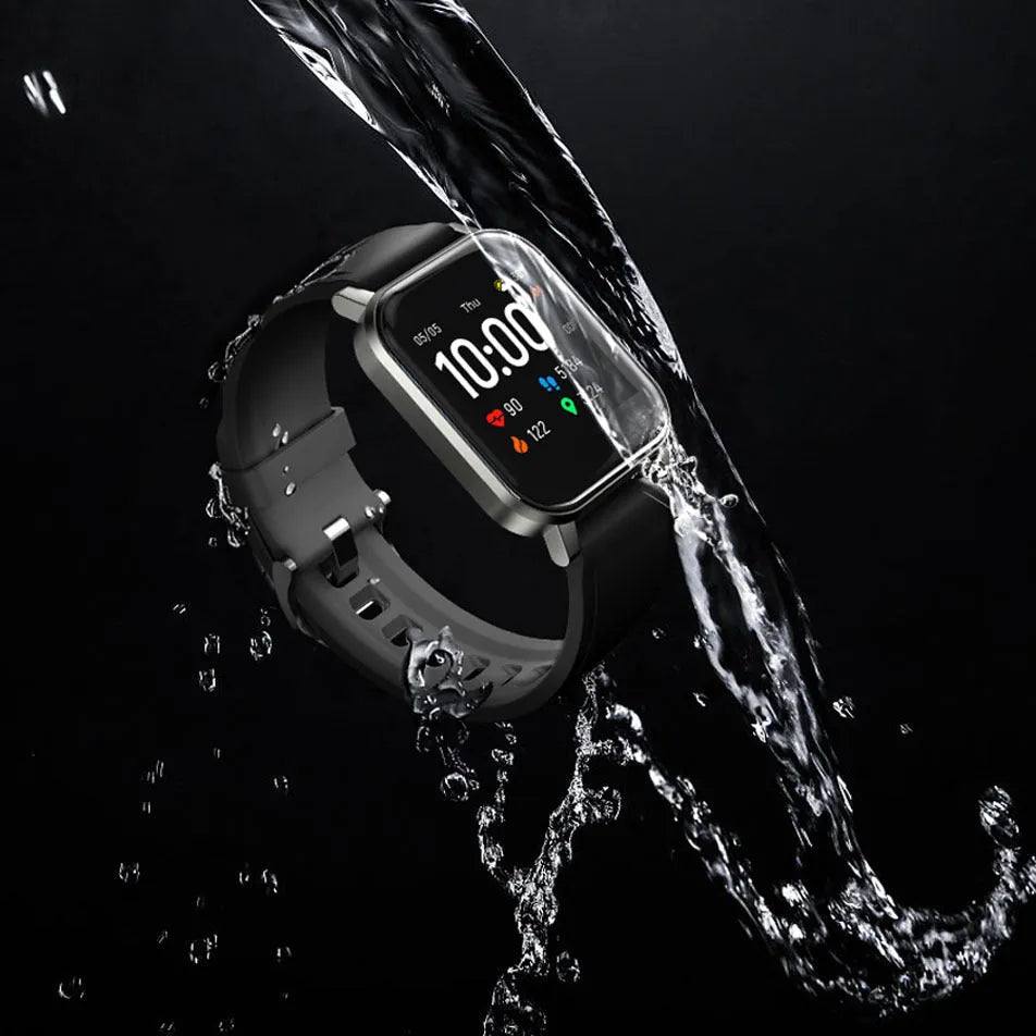 Black waterproof smart fitness bracelet with a 1.4-inch screen on a silicone wrist strap.