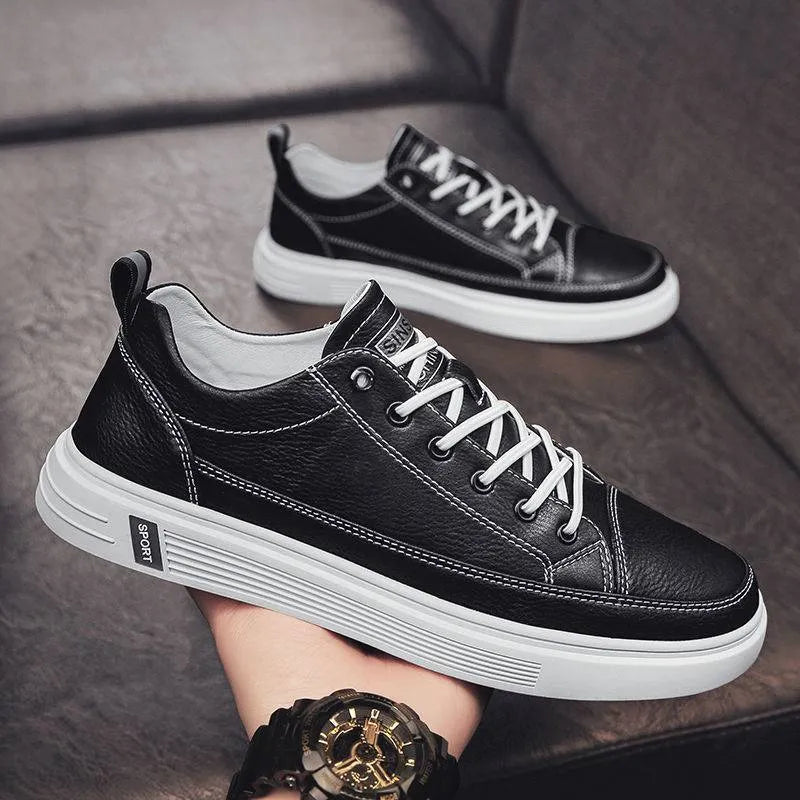 Men's white casual shoes with round toe and low heel for summer