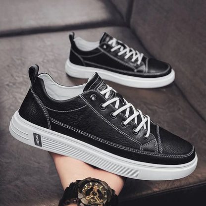 Men's white casual shoes with round toe and low heel for summer