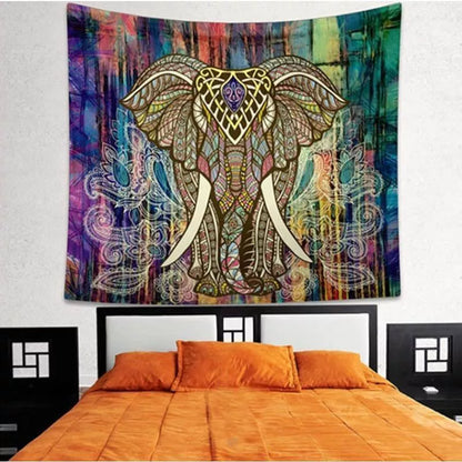 Vibrant elephant mandala tapestry with 3D digital printing for wall decor