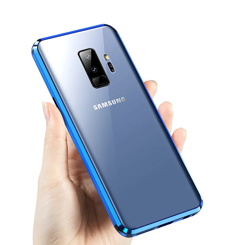 Anti-Peeping Magnetic Phone Case For Samsung Galaxy Models with Double-Sided Glass and Magnetic Clamshell Design in Multiple Solid Colours Including Black, Blue, Gold, Green, Red and Silver