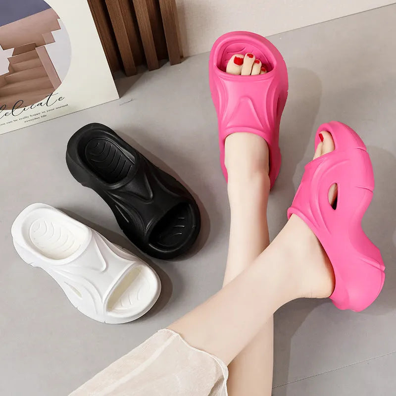 Women's Super Thick-Soled Slippers for Outdoor Fashion Beach Wear Summer Shoes, EVA Material Comfort Round-Toe Slip-Ons Available in Black, Rose Red, White