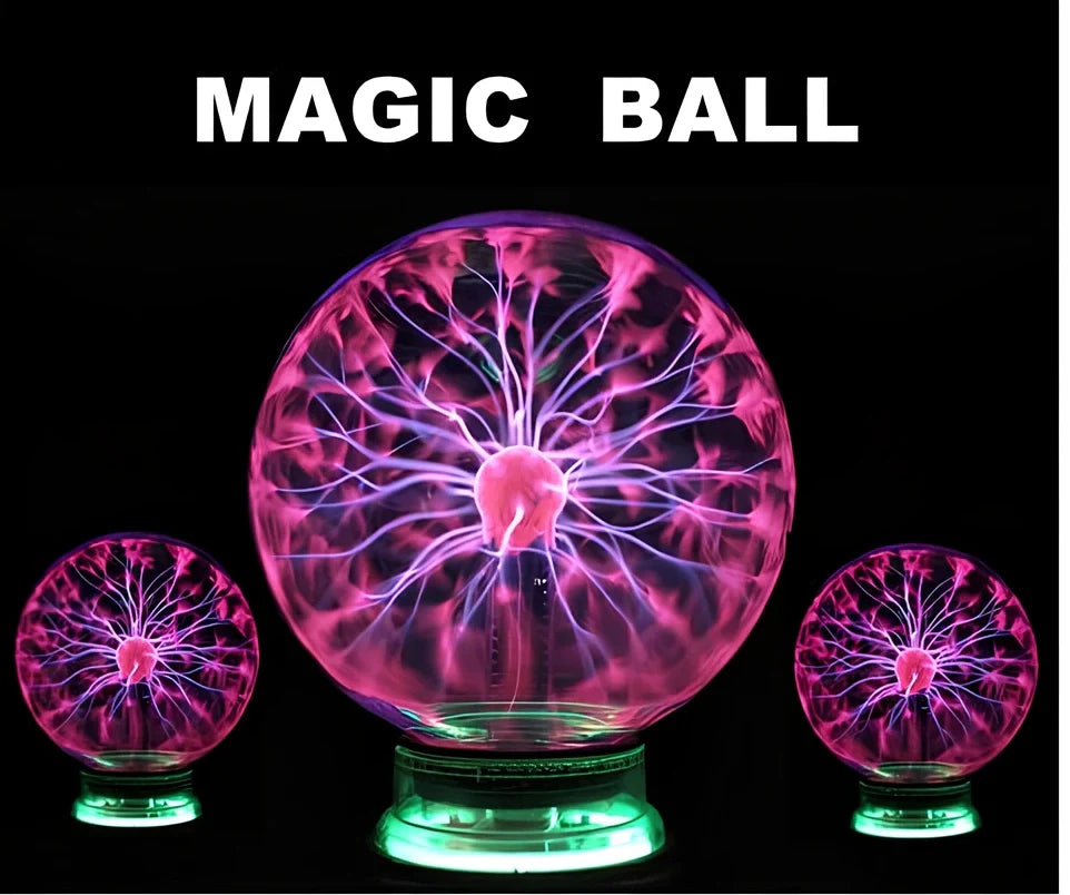 Plasma lightning ball with electrostatic induction showing colourful electrical discharges on glass surface