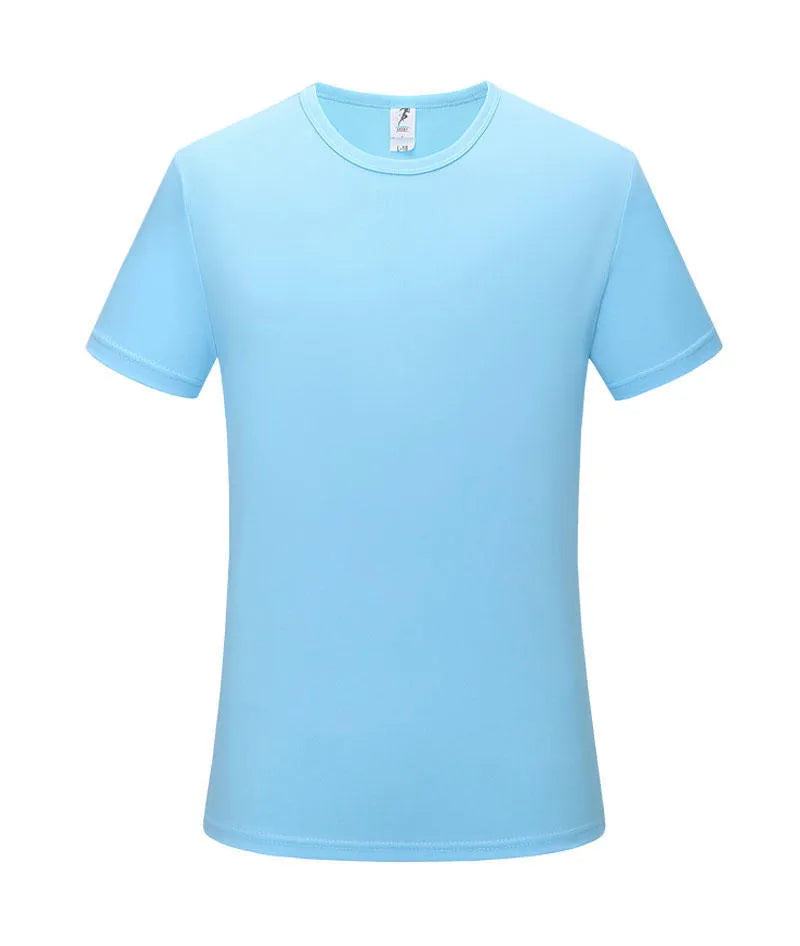 Men's slim fit quick-drying short sleeve t-shirt in a solid colour on a hanger.