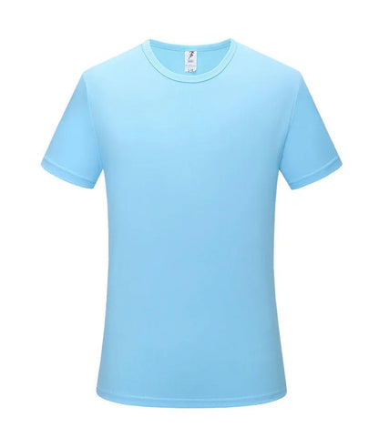Men's slim fit quick-drying short sleeve t-shirt in a solid colour on a hanger.