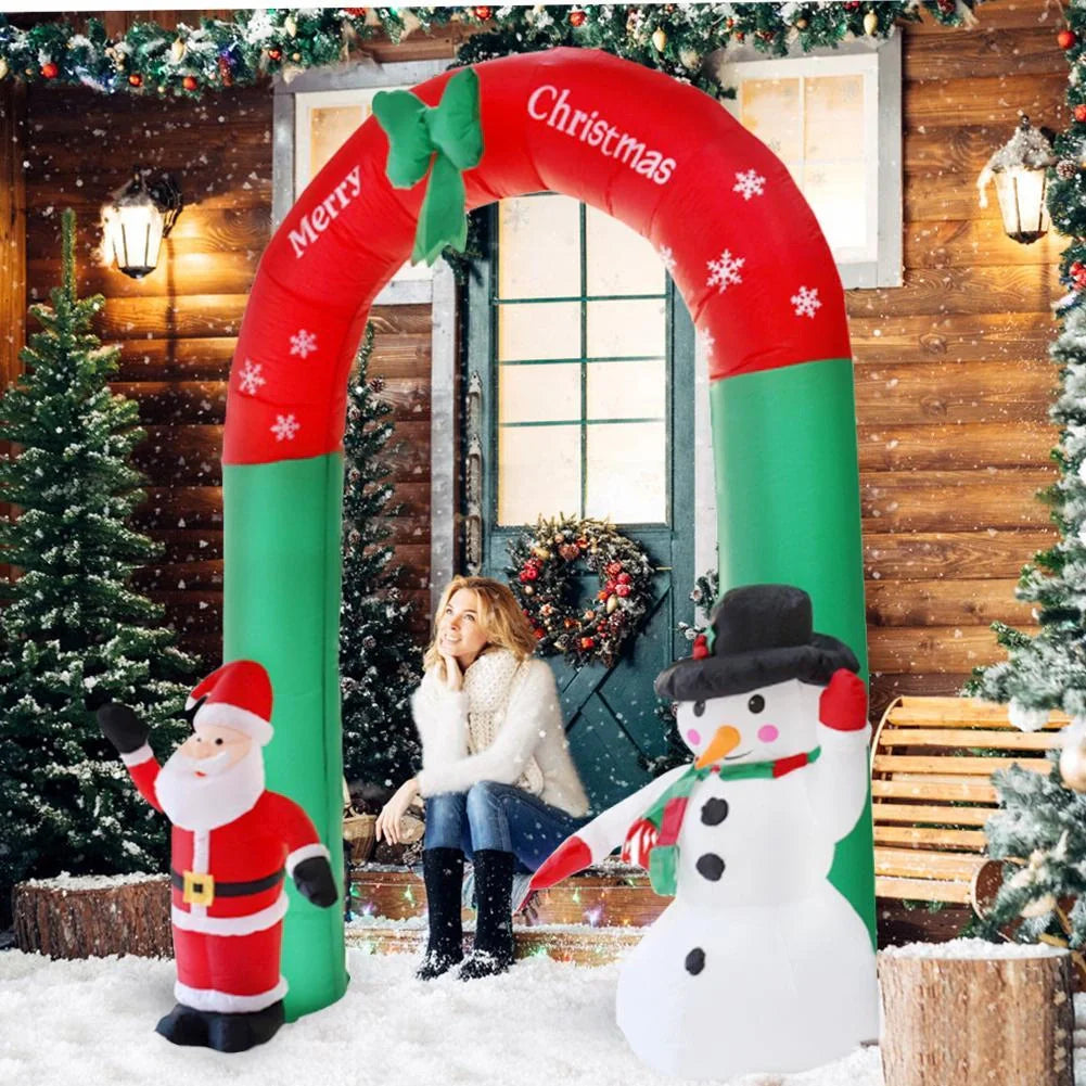 Giant inflatable Santa Claus and snowman Christmas archway with LED lights