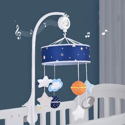 Adjustable baby crib mobile with soft lights, soothing melodies, and plush pendants for calming sleep environment