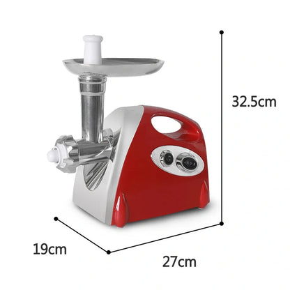 Red electric meat grinder with 800W motor processing 800g per minute with food grade materials